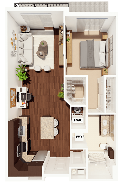 Floor plan for 1 bed, 1 bath, 818 sqft